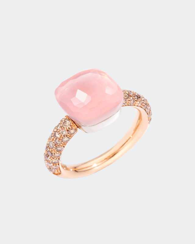 18K Gold Nudo Classic Rose Quartz Diamond Ring